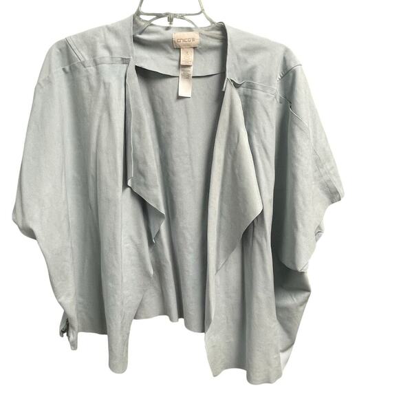 Chicos Blue Open Drape Front Topper Faux Suede Womens Size 3 XL Soft Zipper Side - Picture 1 of 5